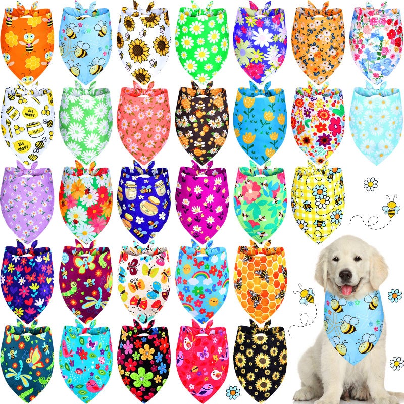 Eccliy 30 Pack Flower Dog Bandanas Bulk Spring Dog Scarfs Summer Head Wrap Soft Triangle Polyester Bandana Pet Costume Cute Bibs with Flowers Patterns for Female Male Small Medium Large - Image 1