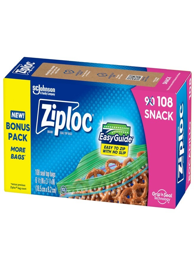 Ziploc Snack Bags with EasyGuide Texture, Small Plastic Storage Bags with Grip 'N Seal Technology, 108 Bags Total - Image 1