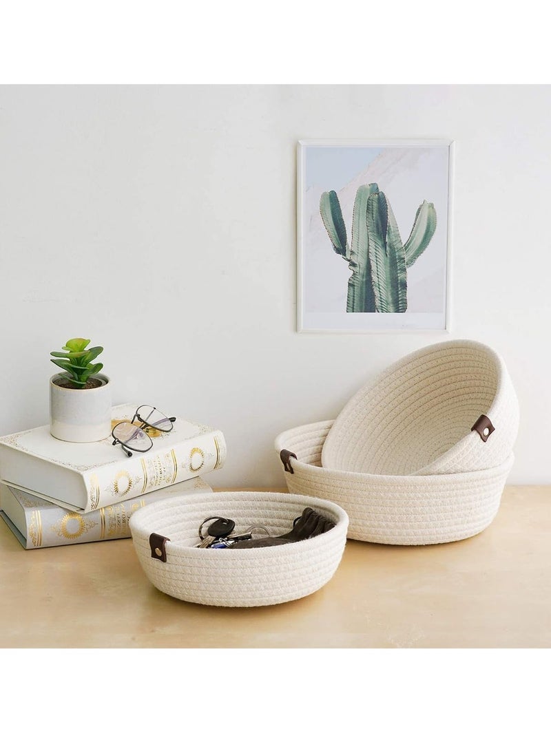 Bukela 3 Pack Woven Basket Set of 3 Cotton Rope Storage Basket Small Round Woven Basket Bins for Shelf Table Living Room Bedroom Playroom Organizing Decor (White) - Image 4