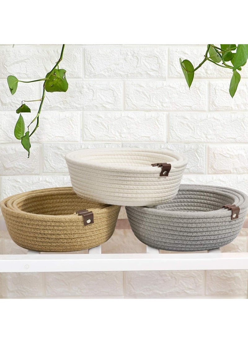 Bukela 3 Pack Woven Basket Set of 3 Cotton Rope Storage Basket Small Round Woven Basket Bins for Shelf Table Living Room Bedroom Playroom Organizing Decor (White) - Image 5