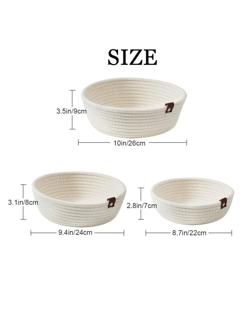 Bukela 3 Pack Woven Basket Set of 3 Cotton Rope Storage Basket Small Round Woven Basket Bins for Shelf Table Living Room Bedroom Playroom Organizing Decor (White) - Image 2