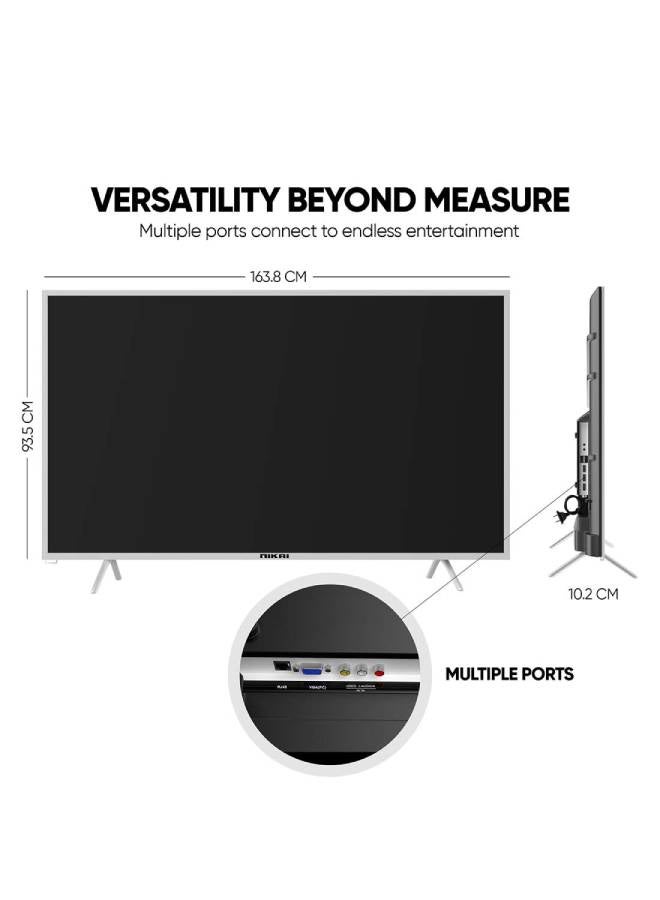 NIKAI 70 Inch Smart LED TV, 60Hz, Frameless Design, Built-In Wi-Fi, Smart Apps Shahid, YouTube, Netflix, Amazon, HDMI And USB Connectivity, Quad-Core, 1.5 GB RAM, 8 GB Memory, Auto Power Off Android 13.0, 2 Year Warranty, UHD70SLED Silver/Black - Image 3