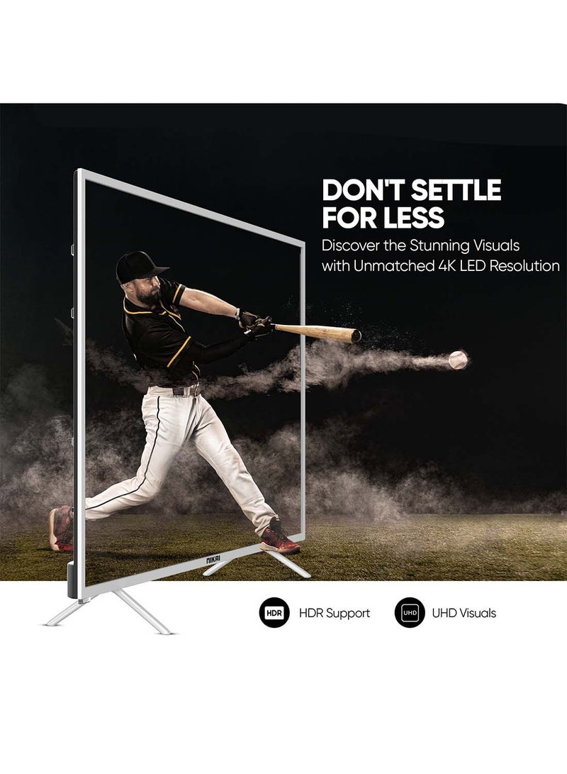 NIKAI 70 Inch Smart LED TV, 60Hz, Frameless Design, Built-In Wi-Fi, Smart Apps Shahid, YouTube, Netflix, Amazon, HDMI And USB Connectivity, Quad-Core, 1.5 GB RAM, 8 GB Memory, Auto Power Off Android 13.0, 2 Year Warranty, UHD70SLED Silver/Black - Image 4