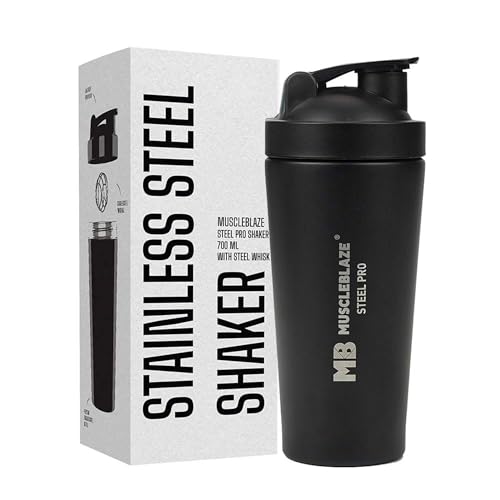 MuscleBlaze Stainless Steel Gym Shaker (Black, 700ml) - Image 1