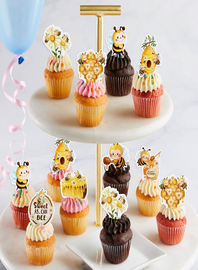 Ercadio 40 Pack Edible Bee Cupcake Toppers Honeycomb Bee Cupcake Picks Sweet as can Bee Spring Flower bees Cake Toppers for Bee Theme Birthday Baby Shower Party Kids Cake Decor Supplies - Image 4