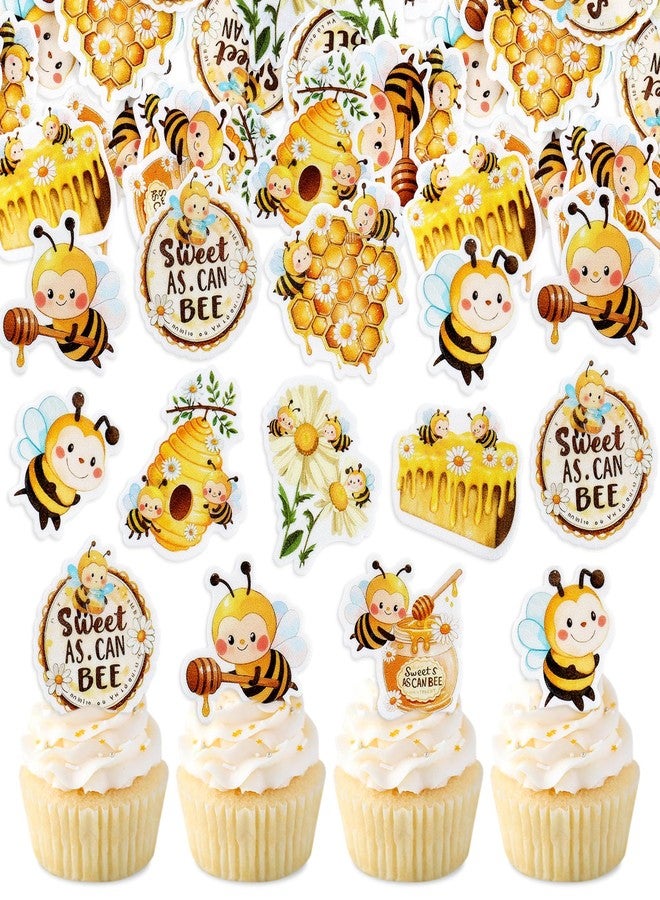 Ercadio 40 Pack Edible Bee Cupcake Toppers Honeycomb Bee Cupcake Picks Sweet as can Bee Spring Flower bees Cake Toppers for Bee Theme Birthday Baby Shower Party Kids Cake Decor Supplies - Image 1
