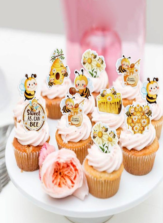 Ercadio 40 Pack Edible Bee Cupcake Toppers Honeycomb Bee Cupcake Picks Sweet as can Bee Spring Flower bees Cake Toppers for Bee Theme Birthday Baby Shower Party Kids Cake Decor Supplies - Image 3