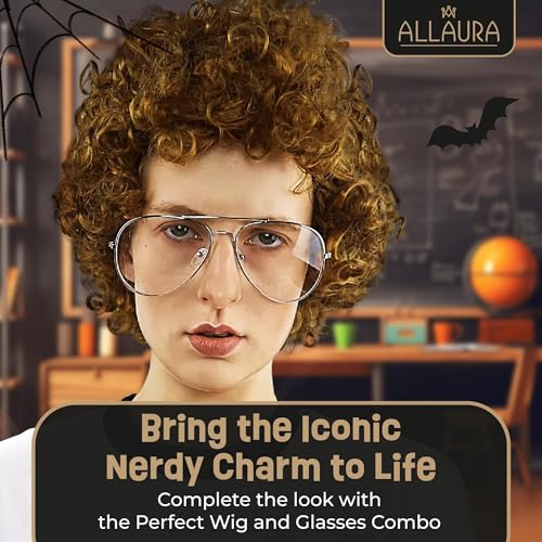 ALLAURA Compatible with Napoleon Dynamite Wig – Pedro Costume Set with Glasses & Brown Afro Nerd Hair for Adults – Funny 80s Halloween Outfit, Retro Cosplay, Movie-Inspired Party or Couples Costume - Image 2