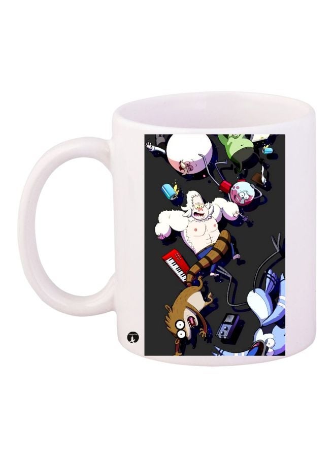 RYN Cartoon Printed Coffee Mug White/Grey/Blue 11ounce