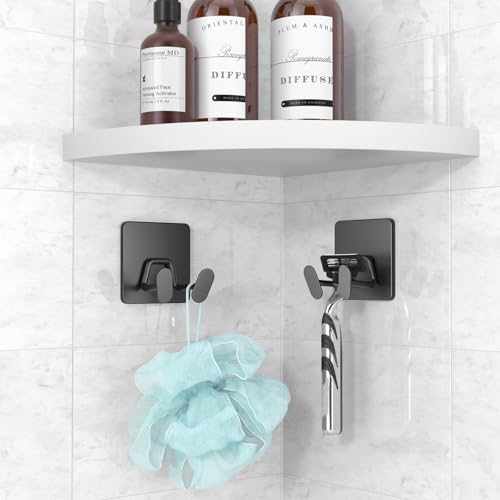 susswiff Adhesive Shower Hooks for Inside - Extra Sticky Stainless, Razor Holder Shower Accessories, Wall Mounted Self-Adhesive Double Hooks for Razor, Loofah, Towel, Shaver, Coat, Key, Matt Black, 4-Pack - Image 3