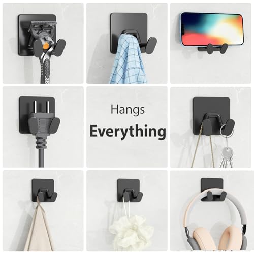 susswiff Adhesive Shower Hooks for Inside - Extra Sticky Stainless, Razor Holder Shower Accessories, Wall Mounted Self-Adhesive Double Hooks for Razor, Loofah, Towel, Shaver, Coat, Key, Matt Black, 4-Pack - Image 5