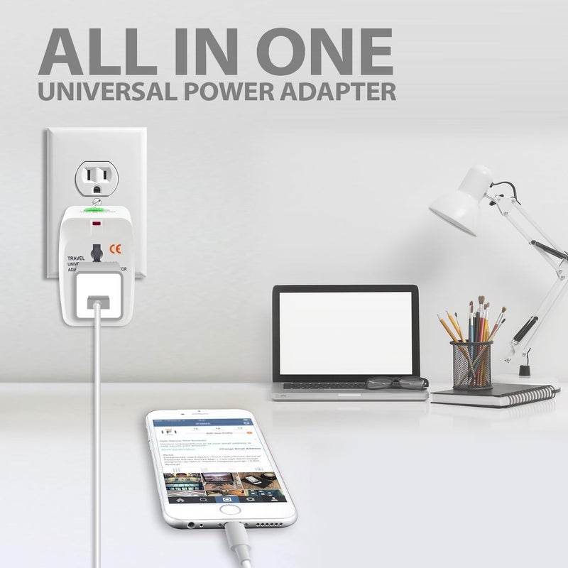 GIGAWATTS Universal Travel Adapter All in One Portable Multipurpose and Multi Type Worldwide Power Outlet for International Travelling Compatible in 150+ Countries (Pack of 1, White) - Image 5