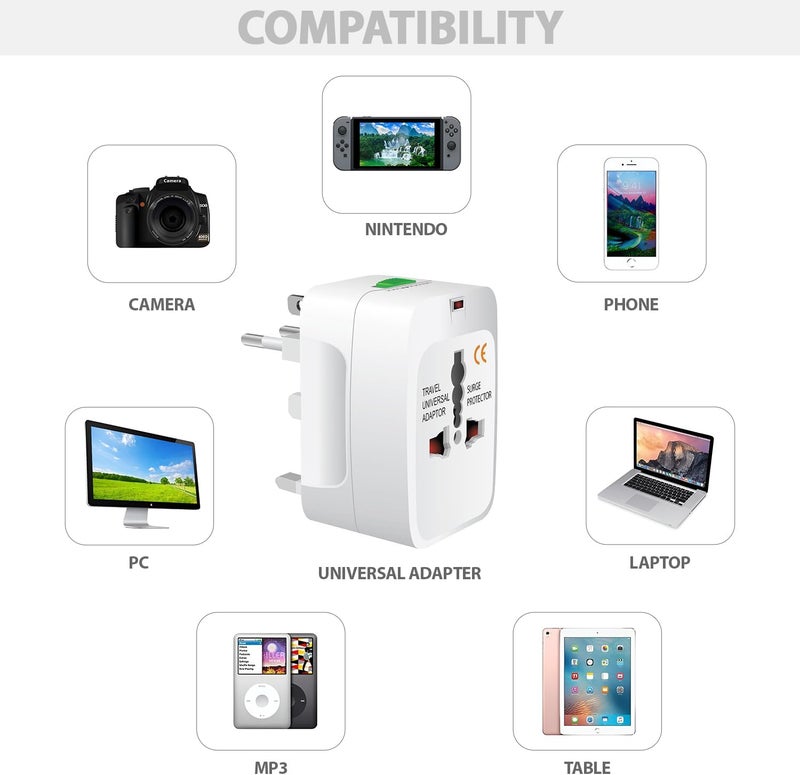 GIGAWATTS Universal Travel Adapter All in One Portable Multipurpose and Multi Type Worldwide Power Outlet for International Travelling Compatible in 150+ Countries (Pack of 1, White) - Image 4