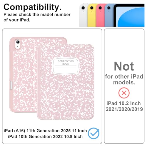 Supveco Case for iPad (A16) 11th Generation 11 inch (2025),iPad 10th Generation 10.9 inch (2022) with Pencil Holder-[Auto Wake/Sleep],Premium Folio Stand Case with Soft TPU Back Cover-Pink - Image 2