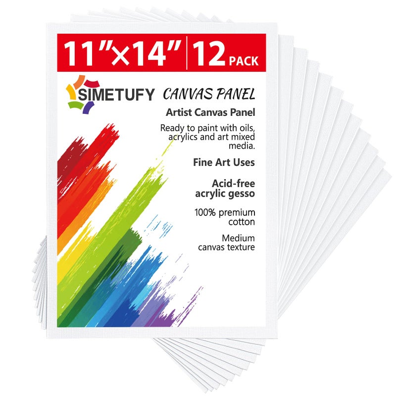 Simetufy 11 x 14 inch 12 Pack Painting Canvas Panels Canvas Boards for Painting Gesso Primed AcidFree 100 Cotton for Acrylics Oil Watercolor Paints