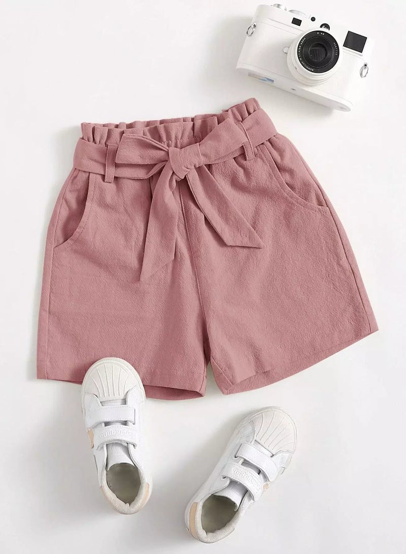 Toddler Girls Paperbag Waist Belted Shorts - Image 1