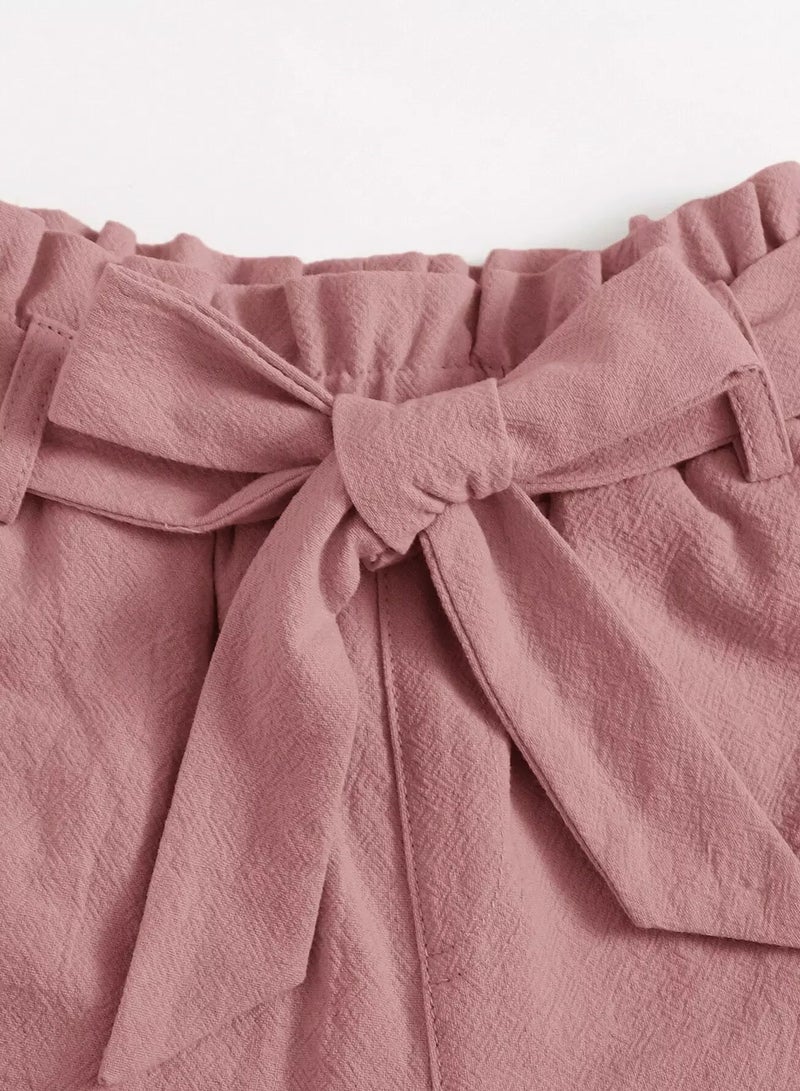 Toddler Girls Paperbag Waist Belted Shorts - Image 3