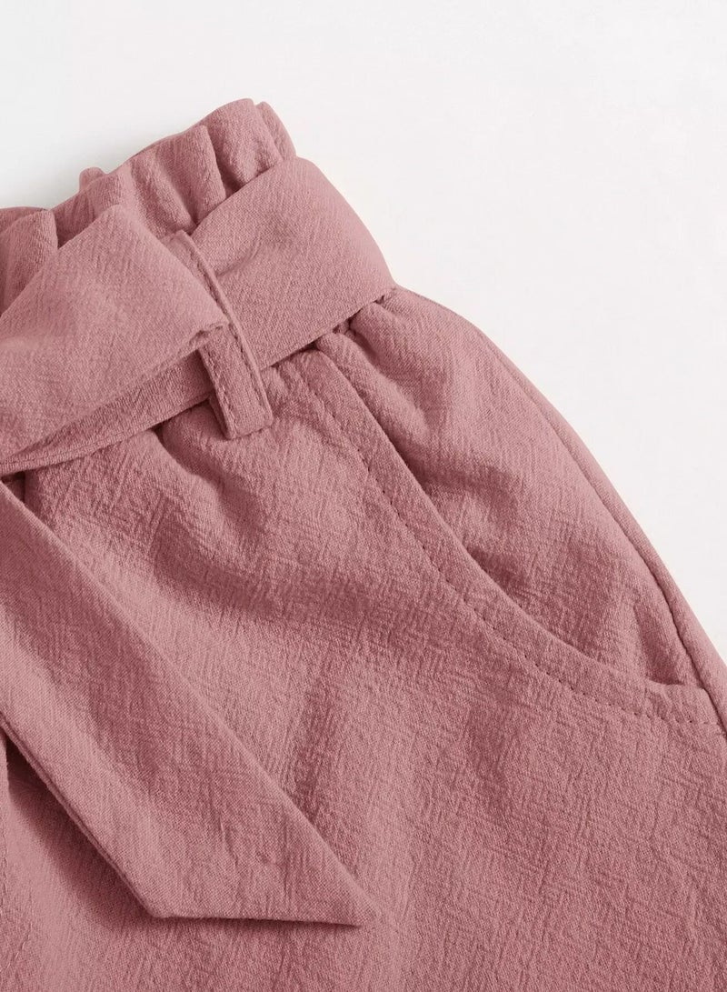 Toddler Girls Paperbag Waist Belted Shorts - Image 4
