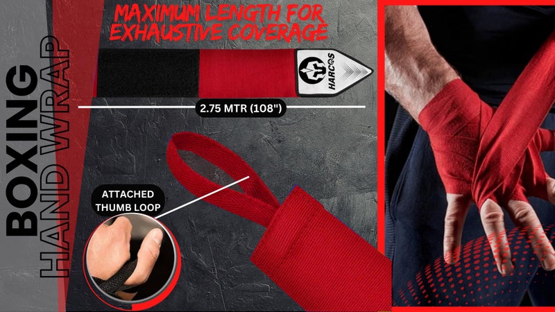 Harcos Breathable Boxing Hand Wrap Inner Gloves Elasticated Thumb Loop Bandages,Men Women Mitts Straps Wrist Protection Muay Thai (Red, 180 Inches (4.5 Meter)) - Image 3