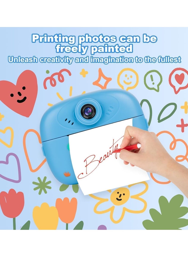 Instant Print Camera for Kids 1080P HD Digital Camera with Thermal Printing, 3 Paper Rolls, 5 Color Pens, USB Rechargeable, Blue - Image 3