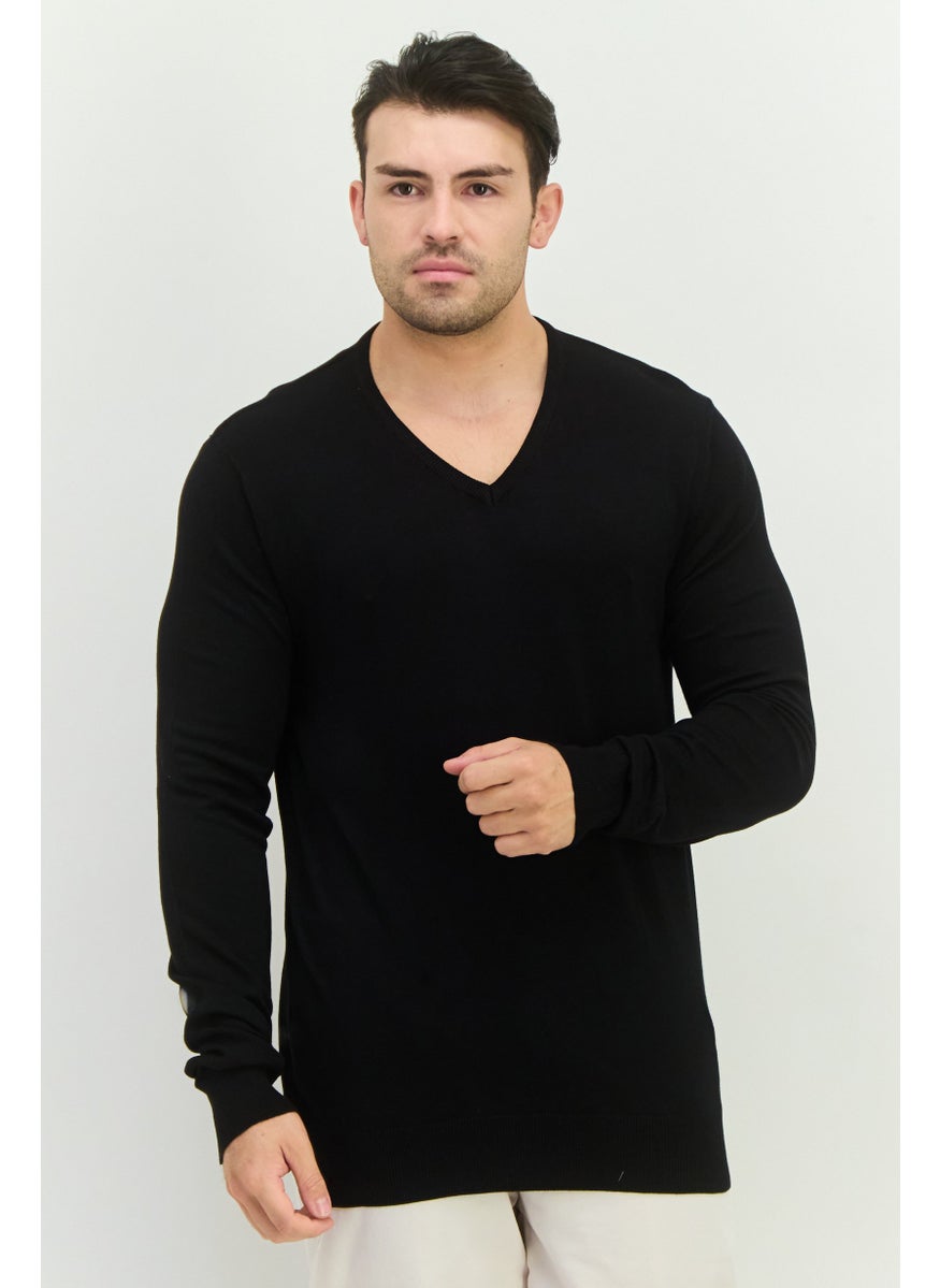 French Connection Men V-Neck Knitted Sweater, Black  - Image 1