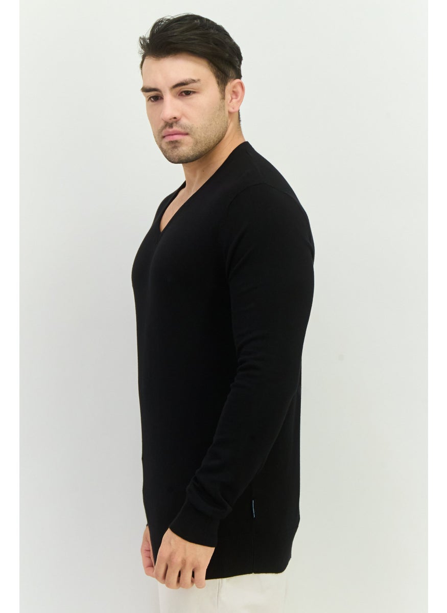 French Connection Men V-Neck Knitted Sweater, Black  - Image 2