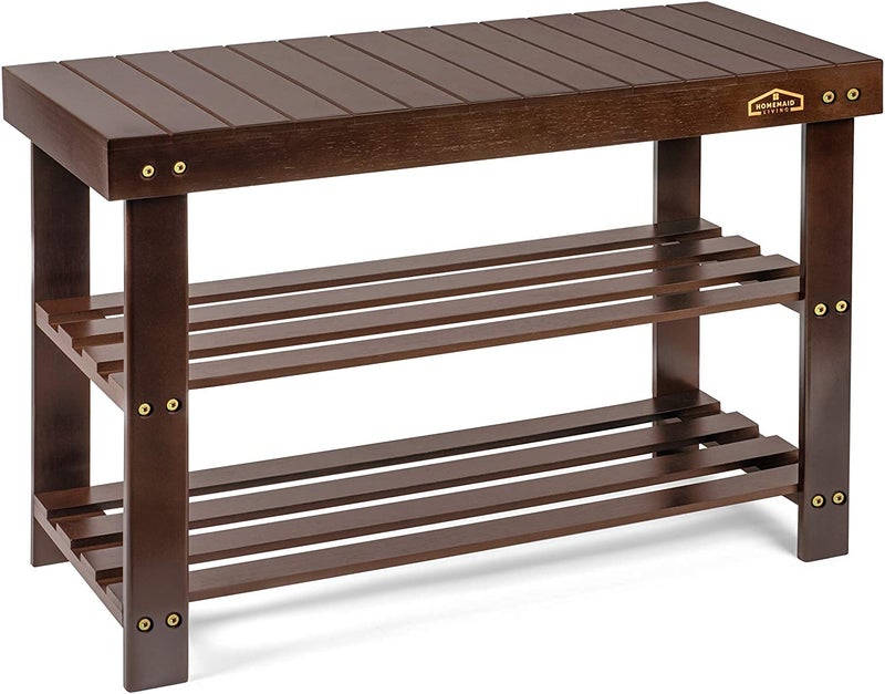 Homemaid Living Homemaid Living Bamboo 3 Tier Shoe Rack Bench Premium Shoe Organizer or Entryway Bench Perfect for Shoe Cubby Entry Bench Bathroom Bench Entryway Organizer Hallway or Living RoomBrown