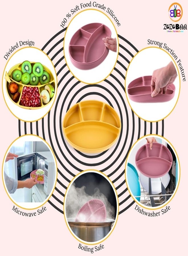 ZoZoBaa Silicone Plate for Babies Toddlers & Kids |Suction Base Divided Portion BPA-Free, Non-Slip, Microwave & Dishwasher Safe | Plates for Baby - Image 3