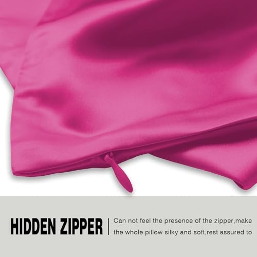 Suatien Silk Pillow Cases 2 Pack Soft Breathable and Sliky Standard Size Pillow Cases Set of 2,Natural Mulberry Satin Silk Pillowcase with Hidden Zipper for Hair and Skin (Hot Pink,20"X 26",2pcs) - Image 4