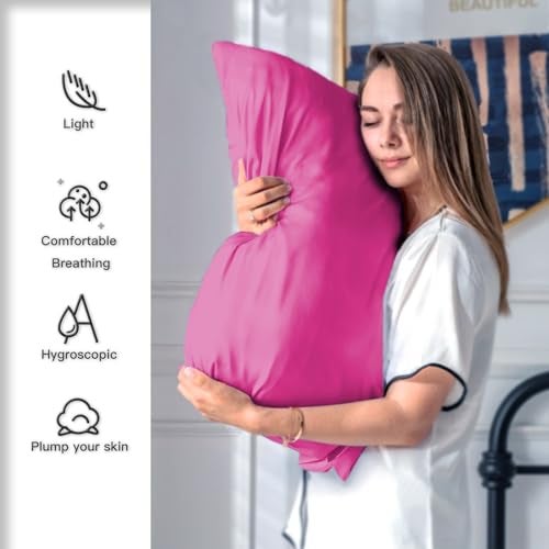 Suatien Silk Pillow Cases 2 Pack Soft Breathable and Sliky Standard Size Pillow Cases Set of 2,Natural Mulberry Satin Silk Pillowcase with Hidden Zipper for Hair and Skin (Hot Pink,20"X 26",2pcs) - Image 3