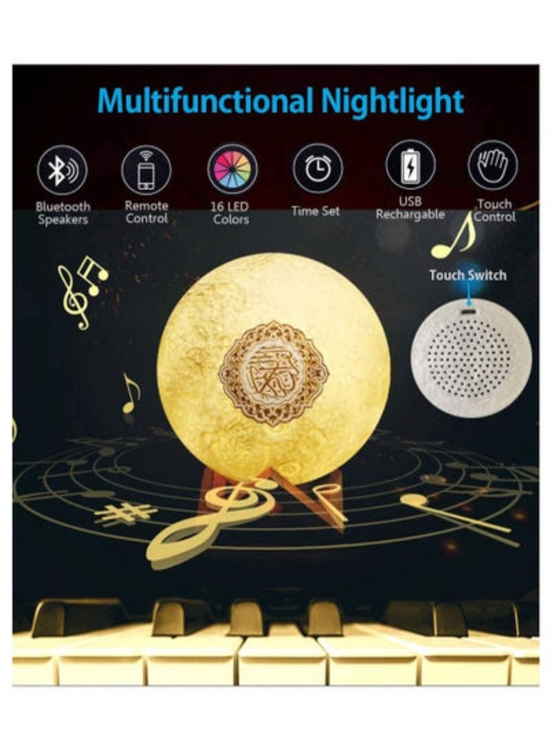 2021 New Portable Bluetooth Speaker, Quran with 16 Colors 3D Print Moon Lamp Night Light  - Image 3