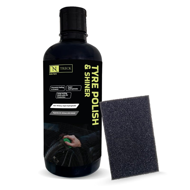 N Treck NTreck Tyre Polish for Car & Bike 300 ml | Prevents Fading and Cracks| Gives Lustrous Dark, Long Lasting Super Black Shine - Non-Greasy, Super Hydrophobic - Image 1