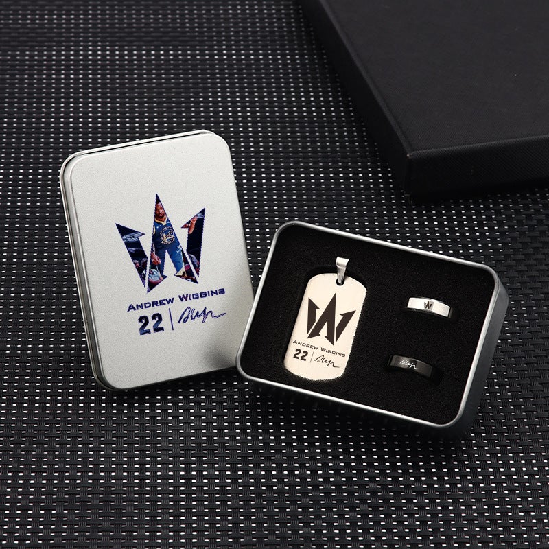 Generic Basketball Star Curry Titanium Necklace Ring Gift Set Wikins