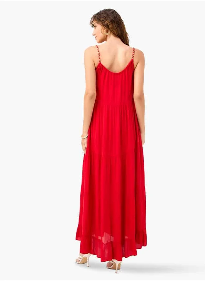 سبلاش فيڤ Tiered Maxi Sleeveless Dress with Tie-Up Neck