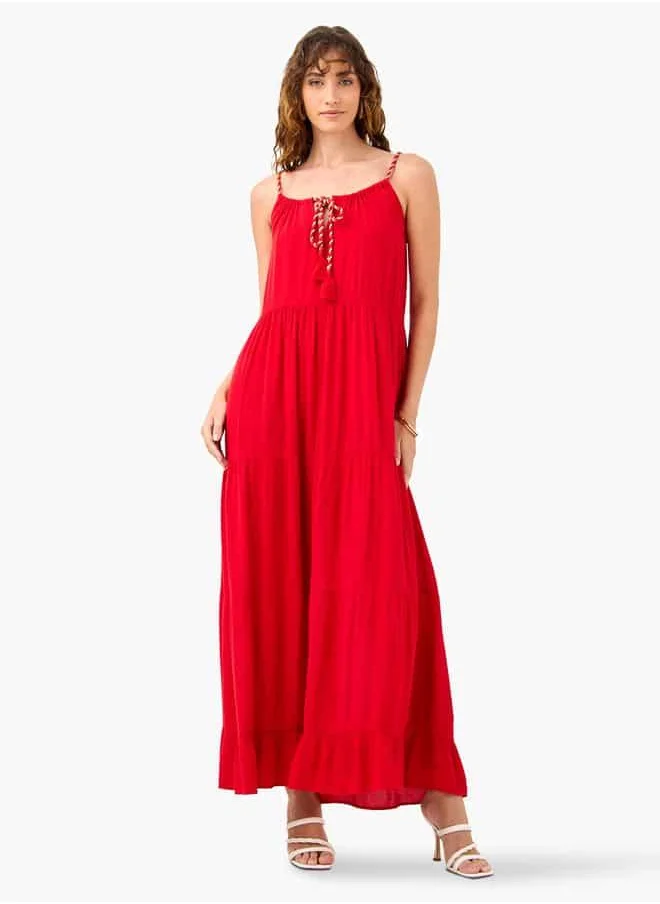سبلاش فيڤ Tiered Maxi Sleeveless Dress with Tie-Up Neck