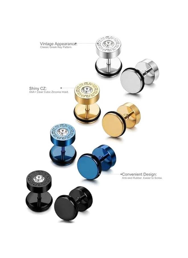 Generic 3-4 Pairs Stainless Steel Mens Stud Earrings for Men Women Ear Piercing Plugs Tunnel  - Image 2