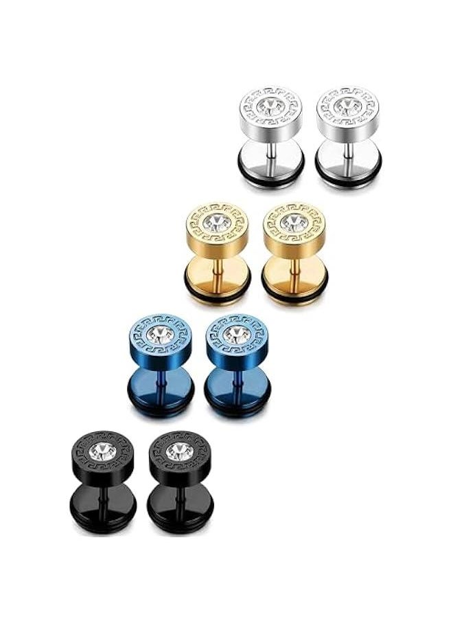 Generic 3-4 Pairs Stainless Steel Mens Stud Earrings for Men Women Ear Piercing Plugs Tunnel  - Image 3