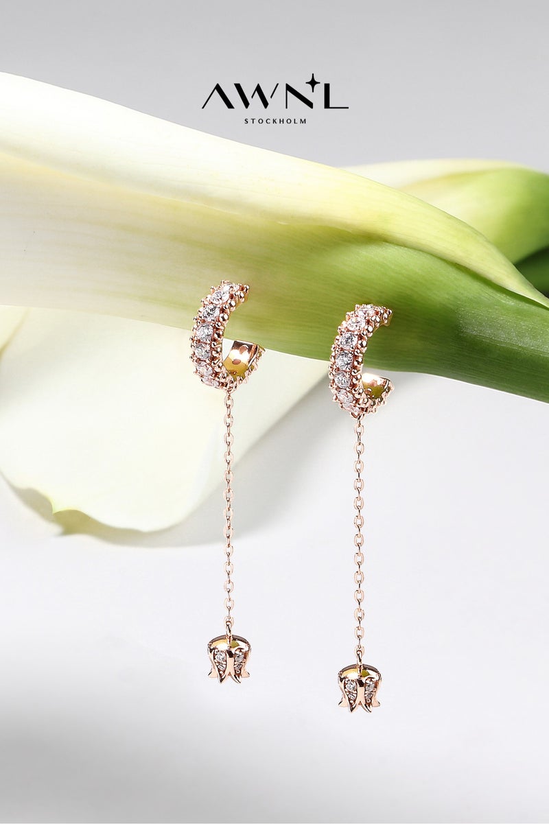 AWNL Silver Linear Women's Drop Earrings with CZ Diamonds, Rose Gold Plating Lily of the Valley Gift for Wife Girlfriend - Image 1