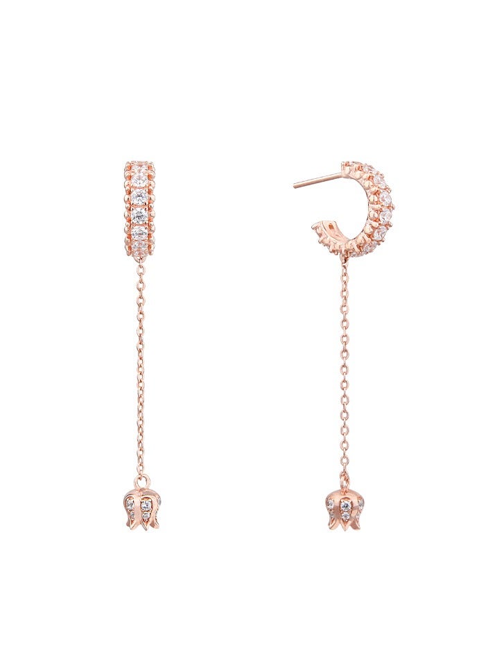 AWNL Silver Linear Women's Drop Earrings with CZ Diamonds, Rose Gold Plating Lily of the Valley Gift for Wife Girlfriend - Image 2