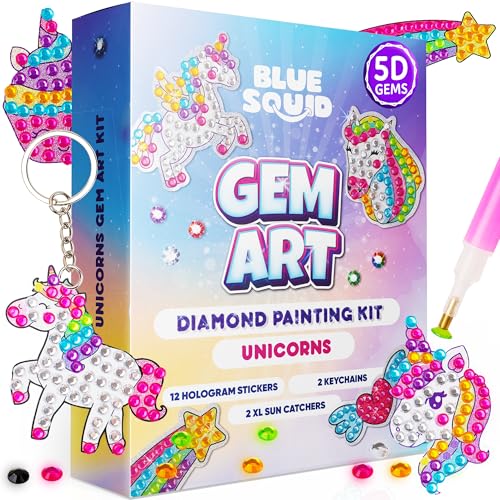 Blue Squid Diamond Art Kits for Kids – Unicorn - Fun & Easy DIY 5D Gem Art Gift Set for Keychains, Stickers, Sun Catchers - Diamond Painting Kit Arts & Crafts Kit for Kids, Girls, Boys Ages 6-12 - Image 1