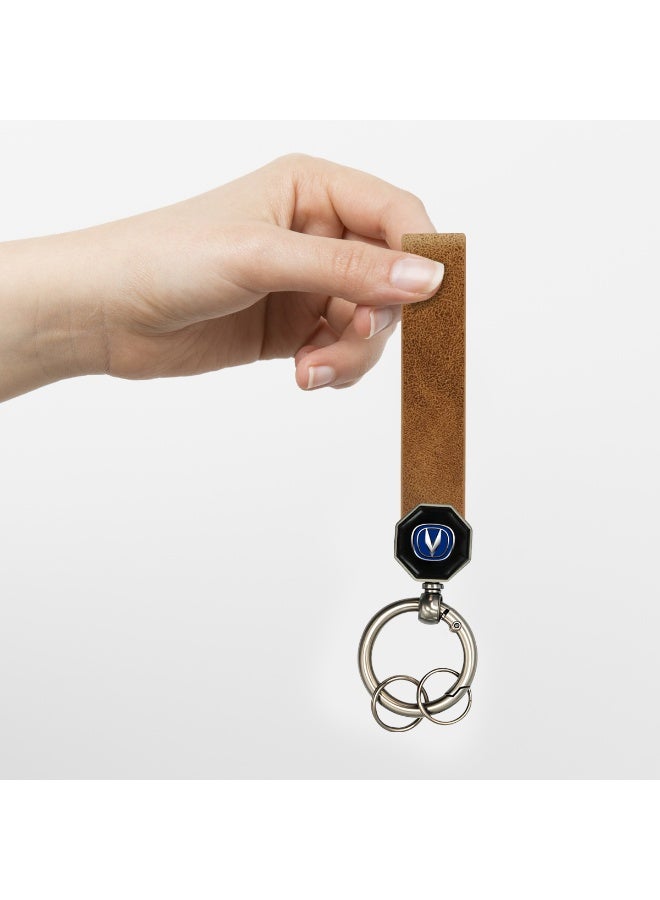 تشانجان سلسلة مفاتيح شانجان الجلدية مع دوران 360 درجة، حزام جلدي بني ناعم فاخر، حلقة مفاتيح معدنية للسيارة والدراجة والمنزل، تثبيت برغي مزدوج، حلقة زنبركية محمولة، حامل مفاتيح أنيق ومتين هدية للرجال، 12.5 × 1.5 سم - Image 3