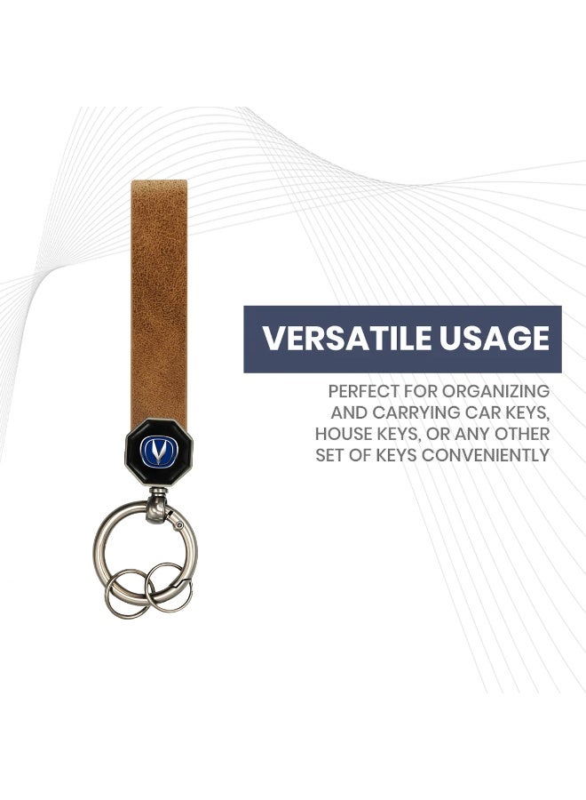 تشانجان سلسلة مفاتيح شانجان الجلدية مع دوران 360 درجة، حزام جلدي بني ناعم فاخر، حلقة مفاتيح معدنية للسيارة والدراجة والمنزل، تثبيت برغي مزدوج، حلقة زنبركية محمولة، حامل مفاتيح أنيق ومتين هدية للرجال، 12.5 × 1.5 سم - Image 5