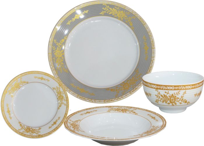 السيف هوم طقم سفرة سيراميك أبيض  بلمسات ذهبي - 16 قطعة - Image 1