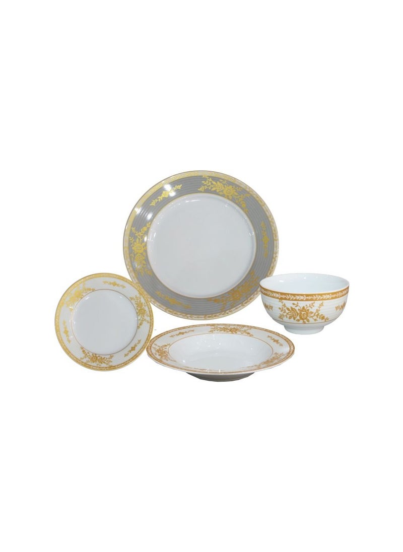 Alsaif home 16 Piece Gold/White Ceramic Dinnerware Set - Distinctive Design 