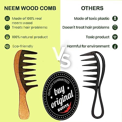Rufiys Pure Neem Wooden Comb for Women & Men | Helps Hair Growth |Dandruff Remover (Combo of 3) - Image 3