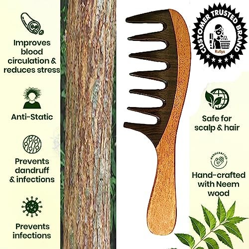 Rufiys Pure Neem Wooden Comb for Women & Men | Helps Hair Growth |Dandruff Remover (Combo of 3) - Image 2