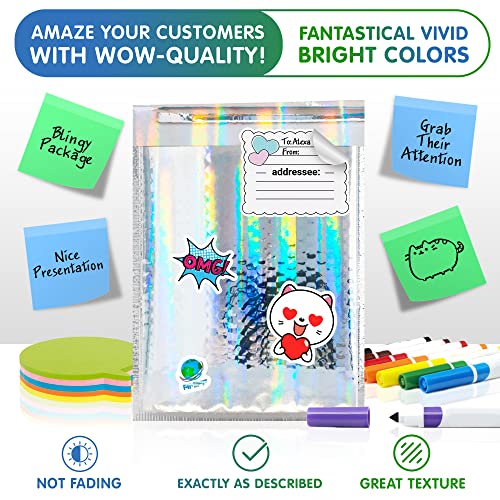 Amiff Glamour Metallic Bubble Mailers 6.5 x 9 Inches Hologram, 25 Pack Padded Envelopes for Shipping, Mailing, Packaging Protection - Image 5