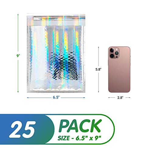 Amiff Glamour Metallic Bubble Mailers 6.5 x 9 Inches Hologram, 25 Pack Padded Envelopes for Shipping, Mailing, Packaging Protection - Image 2