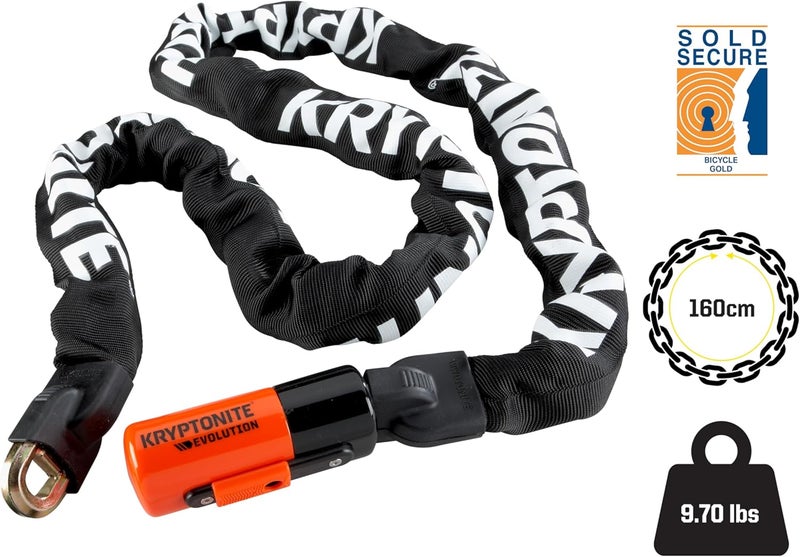 Kryptonite 1016 Evolution 9.7 Pound Integrated Bike Chain - 5.25 ft Long 10mm Steel Chain with Keys for Bicycles; E-Bikes; Motorcycles; Scooters - Image 2