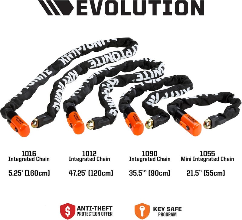 Kryptonite 1016 Evolution 9.7 Pound Integrated Bike Chain - 5.25 ft Long 10mm Steel Chain with Keys for Bicycles; E-Bikes; Motorcycles; Scooters - Image 3